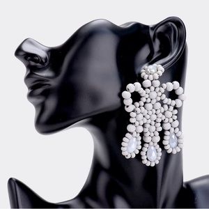Wood Bead Oversized Bow Drop Earrings- Grey